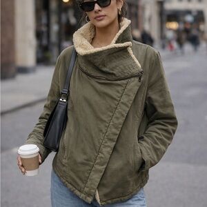 Marc New York asymmetrical zip high collar cotton coat size large fleece collar